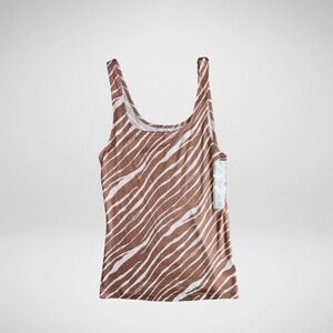 Brand New with Tags Tan and White Zebra Print Slim Fit Tank Top